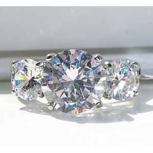 STAINLESS STEEL 3 Round Cut Cubic Zirconia Past Present Future Ring